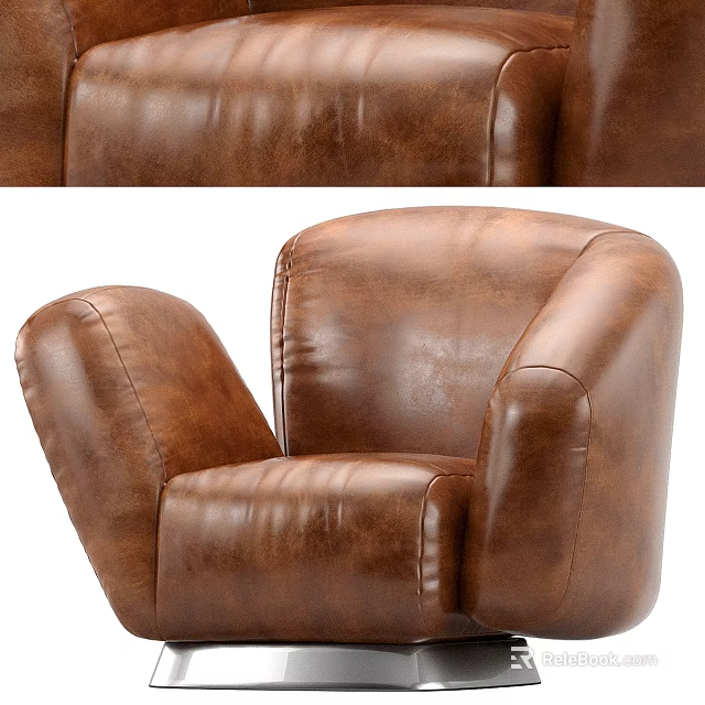 Brown Leather Single Sofa With Elegant Vintage Design And Comfortable Armrests 3d model