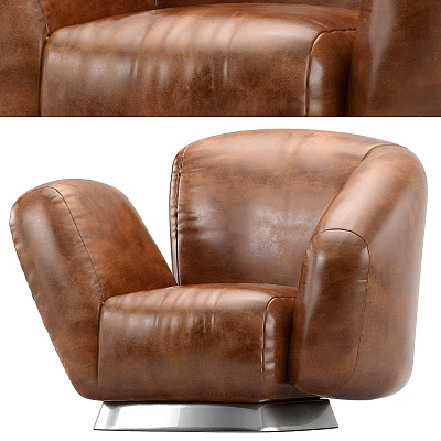 Brown Leather Single Sofa With Elegant Vintage Design And Comfortable Armrests 3d model