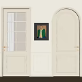 White Swing Doors With Glass Grid and Solid Design Golden Handles on Wall and Painting