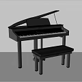 Classic Black Grand Piano With Matching Black Piano Stool On White Background