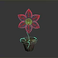 Red and Green Leafy Plant with Flower Shaped Leaves in Rustic Rusty Clay Pot