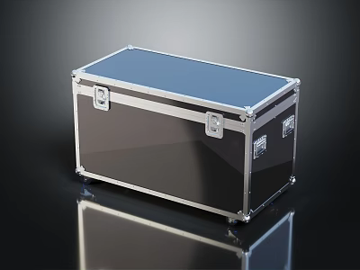 Durable Equipment Storage Case with Silver Frame Black Body Blue Lid Lockable Design for Transport 3d model