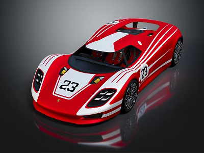 Red and White Racing Car with Number 23 and Streamlined Body Design 3d model