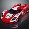 Red and White Racing Car with Number 23 and Streamlined Body Design