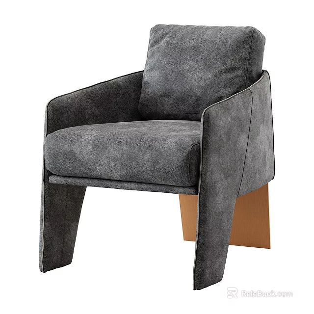 Modern Gray Single Sofa With Plush Velvet Upholstery And Wooden Legs Armrests 3d model 