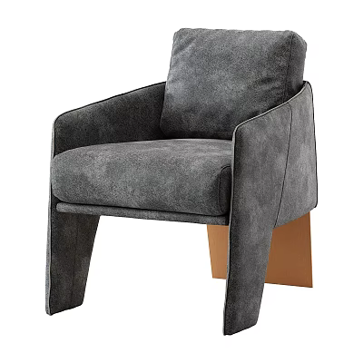 Modern Gray Single Sofa With Plush Velvet Upholstery And Wooden Legs Armrests 3d model