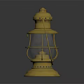 Vintage Yellow Candle Lantern With Metal Frame Glass Shade And Decorative Base