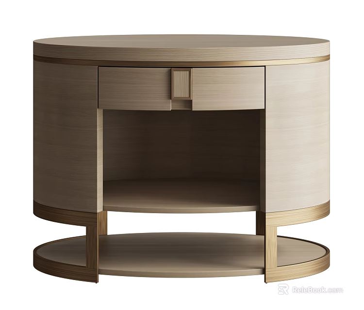 Modern Round Entryway Console Table With Wooden Body Gold Metal Frame Drawer And Open Shelf 3d model 