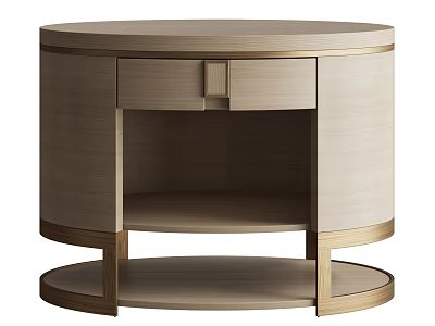 Modern Round Entryway Console Table With Wooden Body Gold Metal Frame Drawer And Open Shelf 3d model