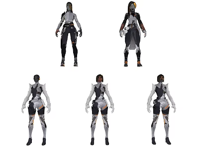 Futuristic Character Designs With Different Poses Hairstyles And Equipment Details 3d model