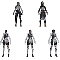 Futuristic Character Designs With Different Poses Hairstyles And Equipment Details