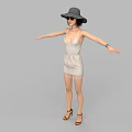 Stylish Woman In White Dress Black Hat And High Heels With Arms Outstretched
