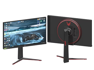 Modern Computer Monitor Featuring Sleek Display Screen Red Accents And Ergonomic Stand 3d model