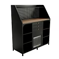 Black Sideboard With Wooden Top Perforated Panel Three Drawers And Open Shelves