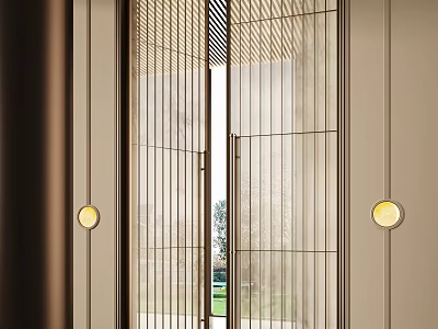 Modern Grid Design Double Doors With Round Lights And Indoor Outdoor View 3d model