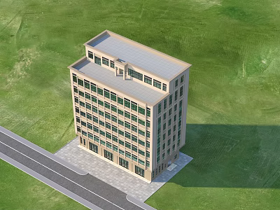 Multi Story Modern Residential Building With Green Lawn And Surrounding Road 3d model