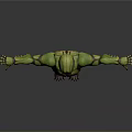 3D Model of Insect Like Humanoid with Green Yellow Muscular Body and Outstretched Arms