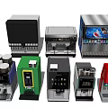 Diverse Commercial Beverage Equipment Including Coffee Machines Soda Dispensers Hot Drink Makers And Branded Logos