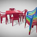 Red Plastic Table and Chairs Furniture with Colorful Stackable Plastic Chairs 3d model