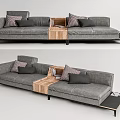 Gray Sectional Sofa with Plaid and Solid Pillows Wooden Center Console Modern Design 3d model