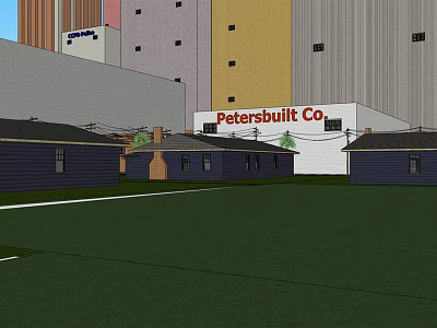 Petersbuilt Co Industrial Area With Colorful High Rise And Low Blue Roof Buildings 3d model