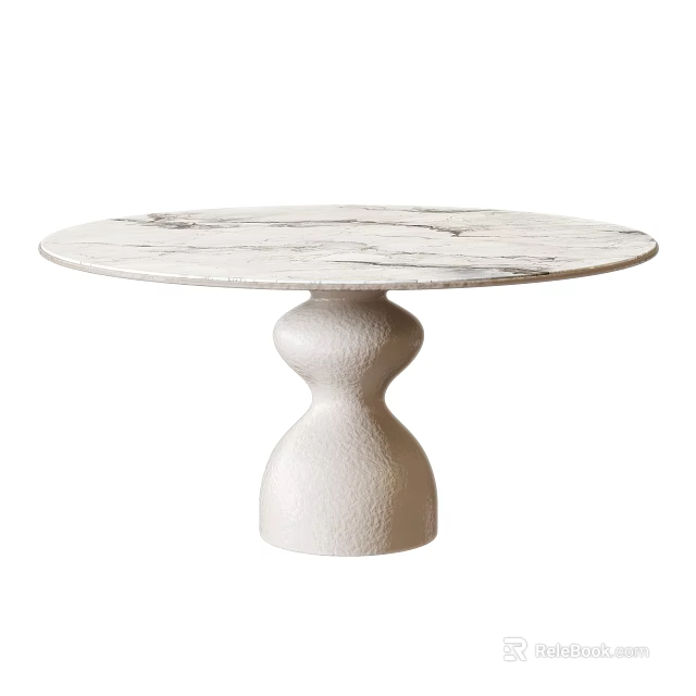Stylish Round Dining Table With Marble Tabletop And Textured White Base 3d model