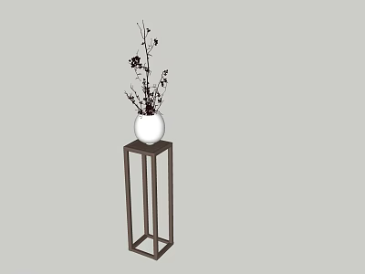 Minimalist Dark Frame Display Shelf With White Vase And Dried Branches 3d model