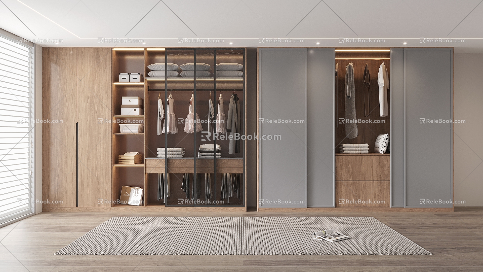 modern wardrobe glass sliding door wood grain wardrobe sliding door wardrobe 3d model