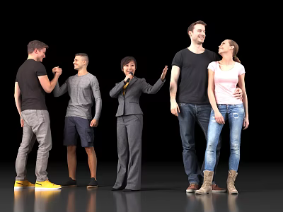 Group of People Standing Together Interacting With Black Background And Mixed Attire 3d model