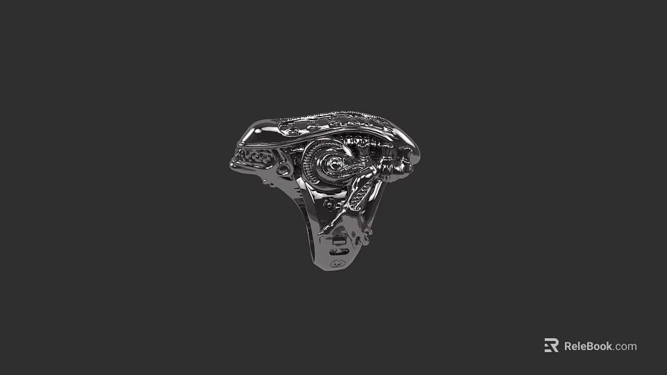 Silver Intricate Designed Ring With Carved Patterns And Eye Shaped Centerpiece Elegant Jewelry Accessory 3d model 