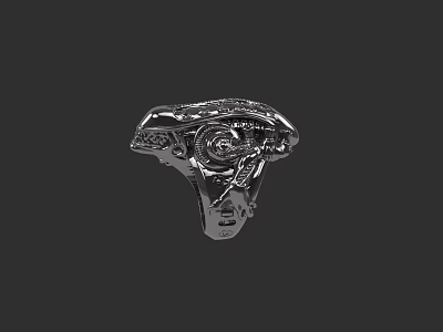 Silver Intricate Designed Ring With Carved Patterns And Eye Shaped Centerpiece Elegant Jewelry Accessory 3d model