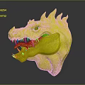 Blue Dragon Head With Spiked Crown Sharp Teeth Orange Mouth And Red Eyes