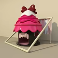 Interactive Area With Pink Cake Like Roof Red Bow And Black Base Frame 3d model