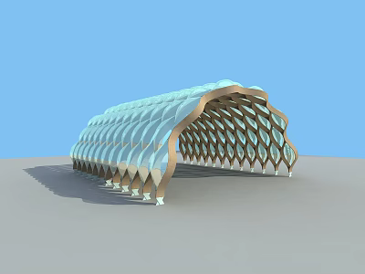 Modern Outdoor Pergola With Arched Glass Canopy And Wooden Geometric Supports 3d model
