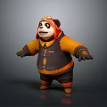 3D Animated Game Character Panda In Pilot Outfit With Goggles Orange Stripes Black Vest