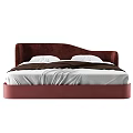 Modern Stylish Double Bed With Red Upholstered Headboard And White Mattress