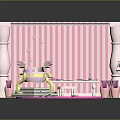 Cute Animal Figurines In Pink Striped Room With Round Decorative Structure