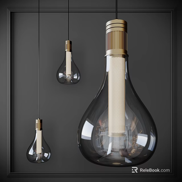 Modern Bulb Shaped Pendant Lights With Clear Glass Shade And Gold Finial Details 3d model 