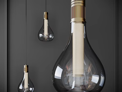 Modern Bulb Shaped Pendant Lights With Clear Glass Shade And Gold Finial Details 3d model