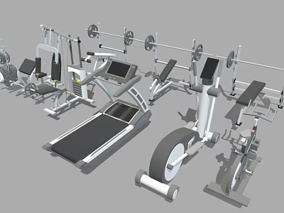 Complete Home Gym Sports Equipment With Treadmill Barbells Dumbbell Bench And Exercise Bike 3d model