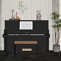 Musical Instruments Featuring Black Piano Music Sheet Decorative Ornaments Beige Bench And Green Plant