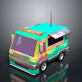 Colorful 3D Food Truck Model With Turquoise Green Orange Design Purple Windows Awning And Antenna