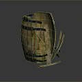 Vintage Broken Wooden Barrel as Daily Household Storage Item with Iron Hoops
