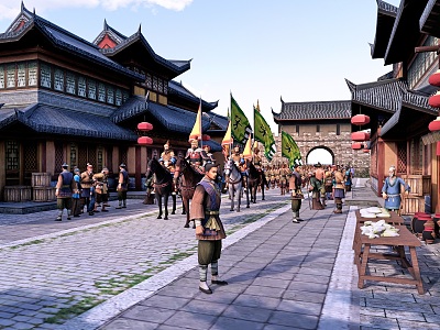 Military Theme Commercial Street Song Dynasty General's Entry into the City Soldiers National Tide Antique Film and Television Plukka Commercial Street 3d model