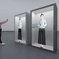 Popular Photo Spot With Two Display Cases Featuring Blue Top Black Skirt Figure