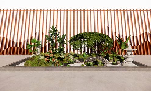 New Chinese style landscape sketch plant group courtyard landscape wall 3d model