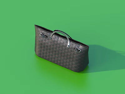 Dark Gray Quilted Handbag With Silver Metal Hardware On Green Background 3d model