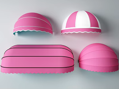Decorative Pink Awnings with Striped Pattern and Scalloped Edges in Various Shapes 3d model