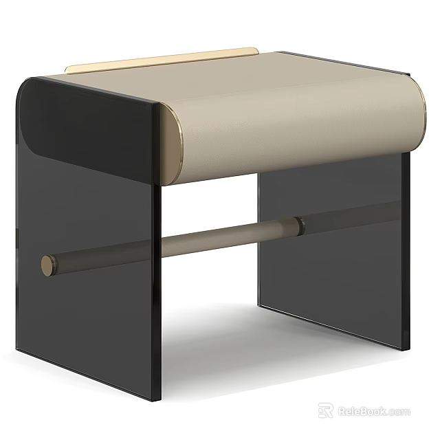 Modern Stool With Black Frame Beige Padded Seat And Golden Accents 3d model 