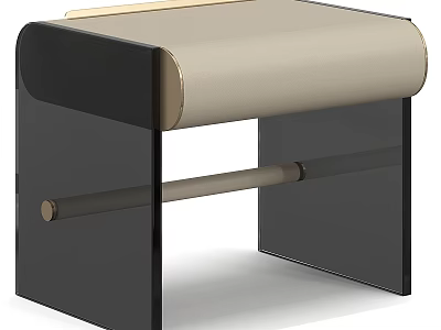Modern Stool With Black Frame Beige Padded Seat And Golden Accents 3d model